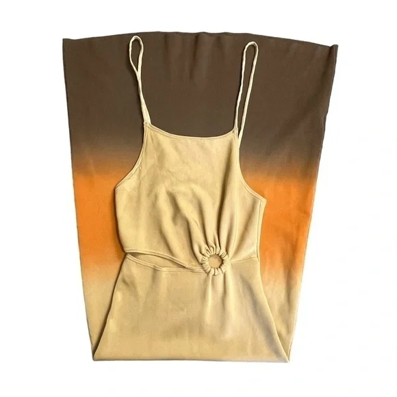 Sandro Sizzing Gradient Ombré Cutout Asymmetric MIDI Dress Tan Org  Sz 34 #906 - Picture 4 of 10